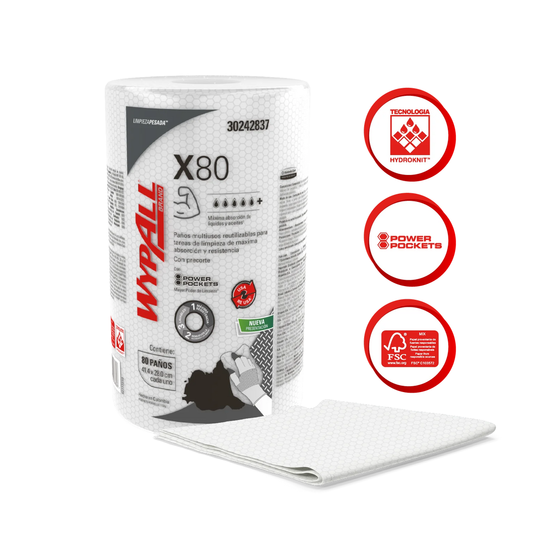 WypAll Paño de limpieza X80 Rollo Regular | 30242837