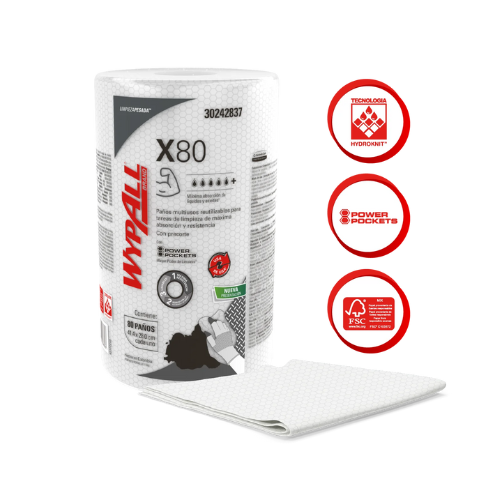 WypAll Paño de limpieza X80 Rollo Regular | 30242837