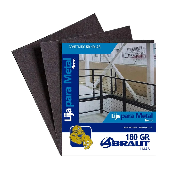 ABRALIT LIJA PARA METAL (FIERRO) GRANO 180 | 9″ x 11″ (PACK DE 50 HOJAS)