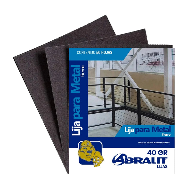 ABRALIT LIJA PARA METAL (FIERRO) GRANO 40 | 9″ x 11″ (PACK DE 25 HOJAS)